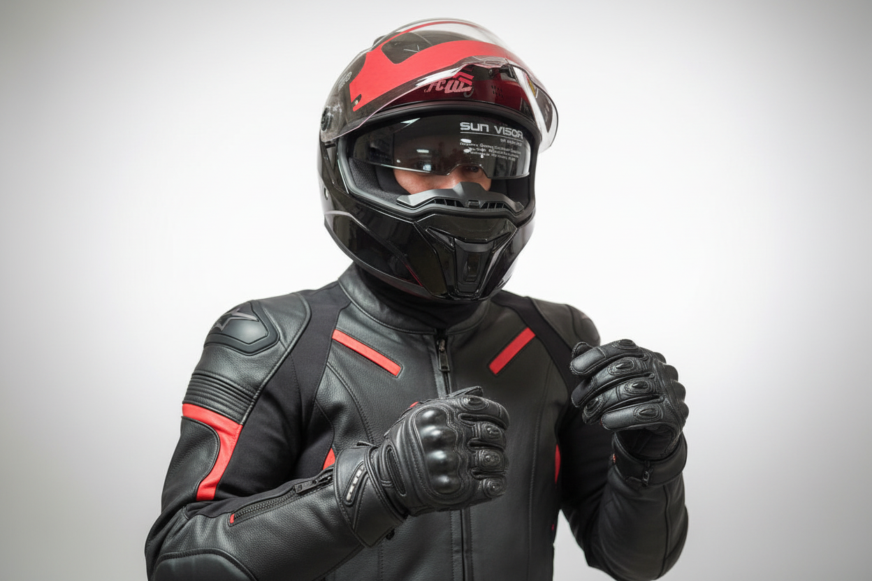 Mc hjelm FF130SV- Gloss black, Integreret solskærm