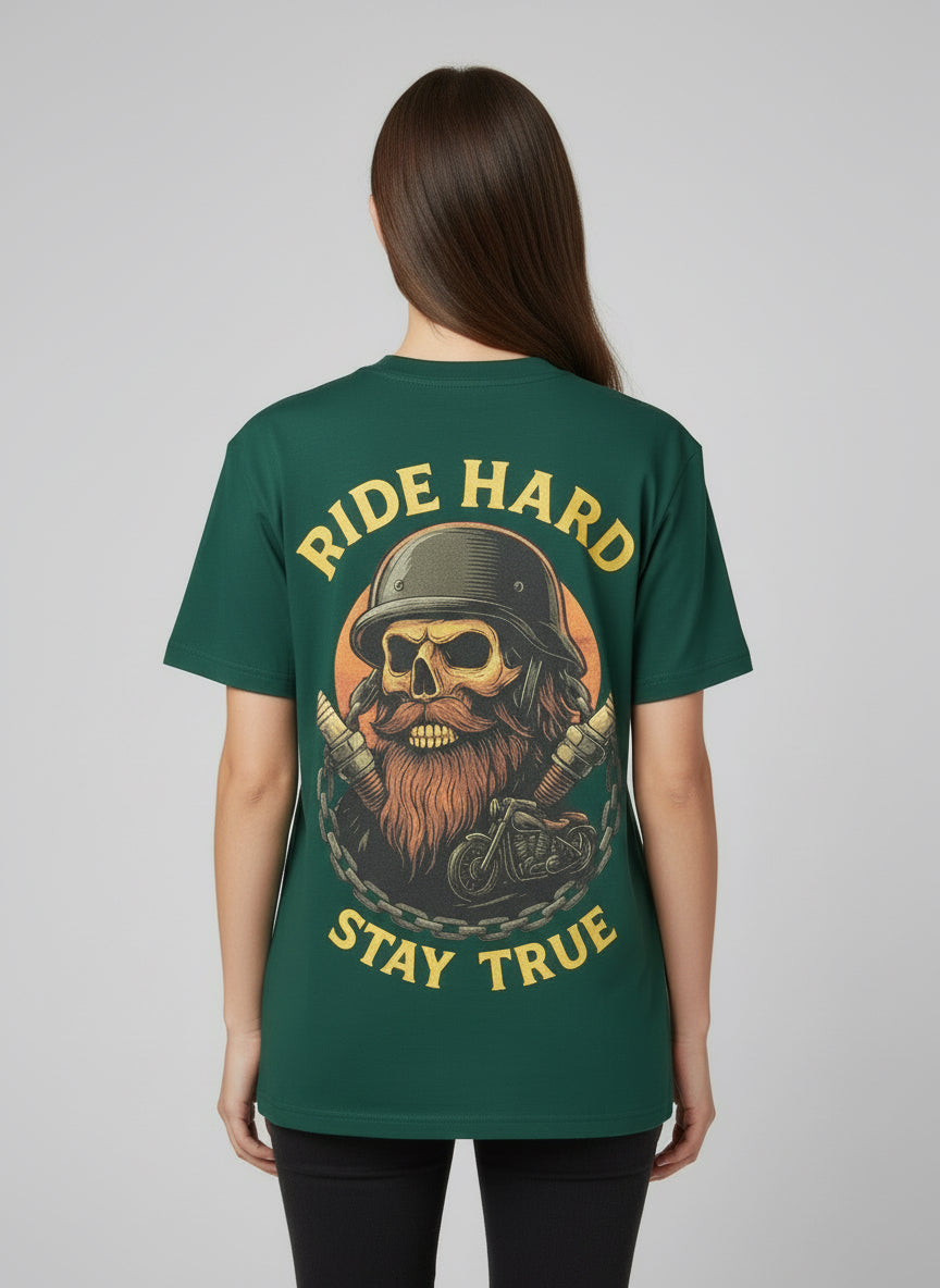 B3RS Ride Hard Stay True Skull T-Shirt featuring a skull design with "Ride Hard Stay True" text on back
