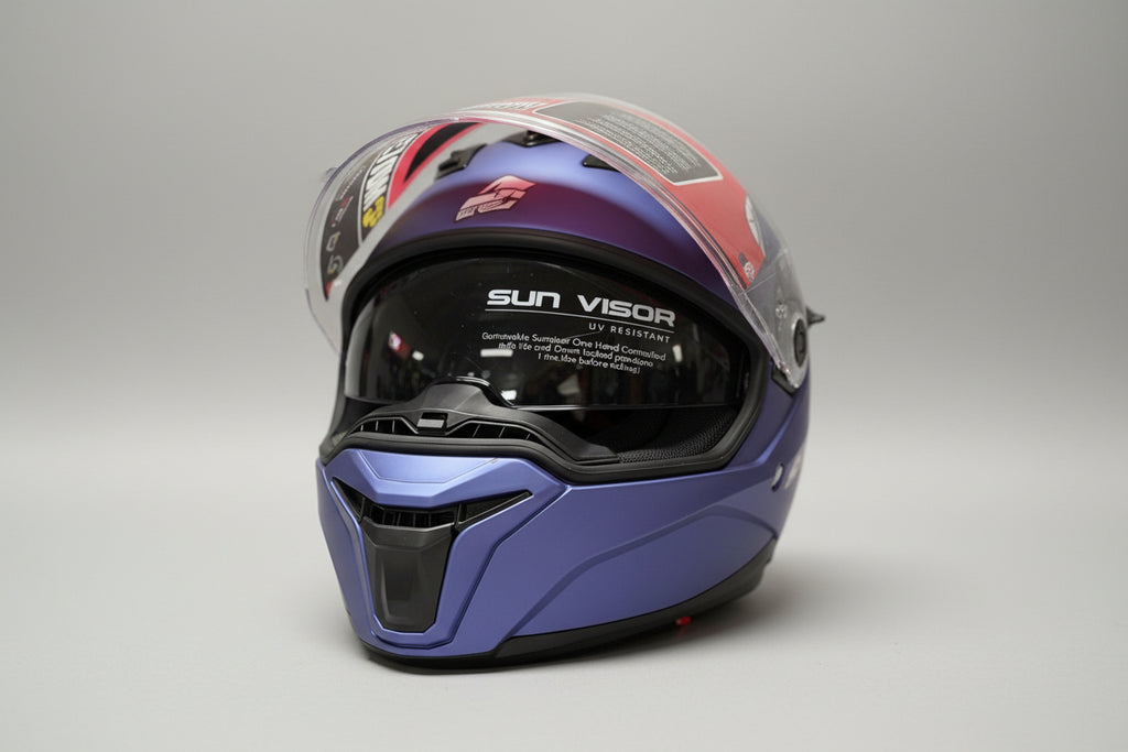 Mc hjelm FF130SV-Mat blå, ntegreret solskærm