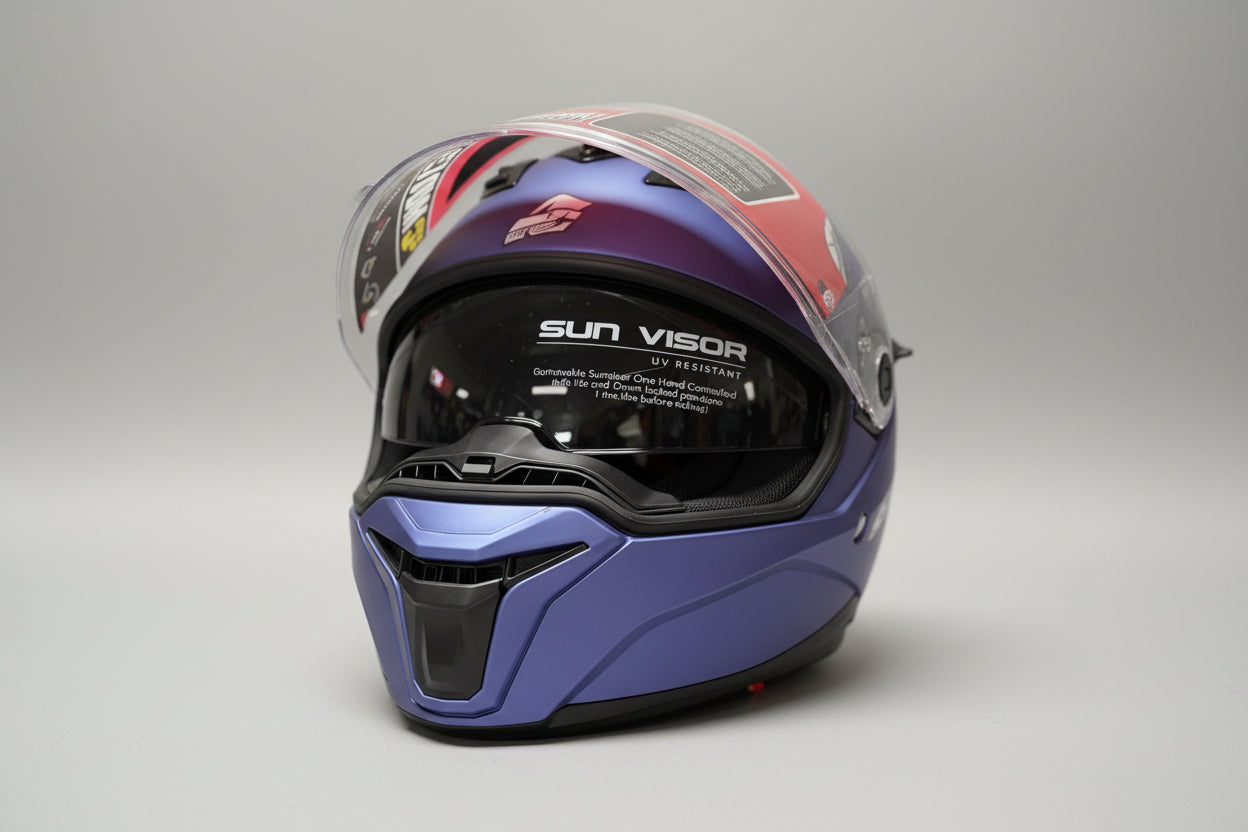 Mc hjelm FF130SV-Mat blå, ntegreret solskærm